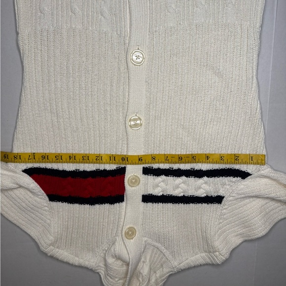 Tommy Hilfiger 90's White Blue and Red Classic Cable Knit Cardigan Size Large - Picture 9 of 14